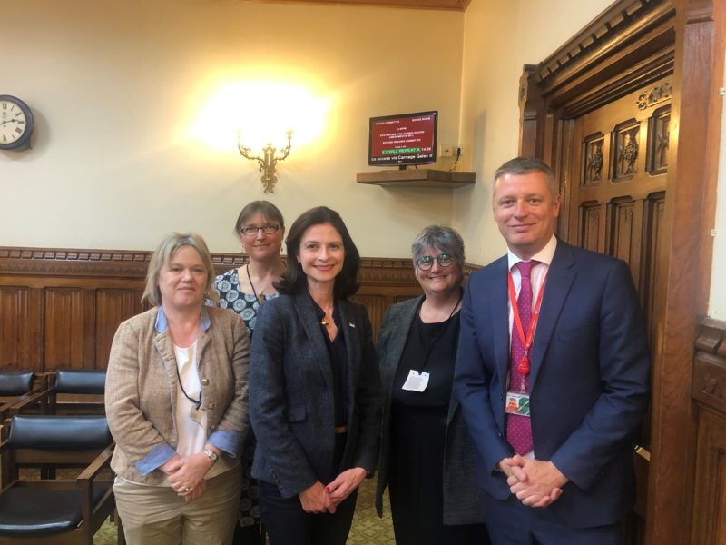 From left to right: Dr Carmel Boyhan-Irvine; Dr Charlotte Ferriday; Parliamentary Under Secretary of State for Public Health and Primary Care Seema Kennedy MP; Dr Amanda Harry; Luke Pollard MP