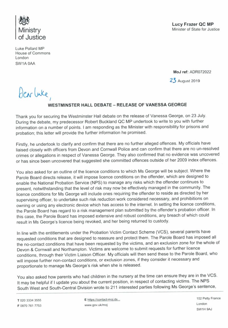 Letter from the Prisons Minister 
