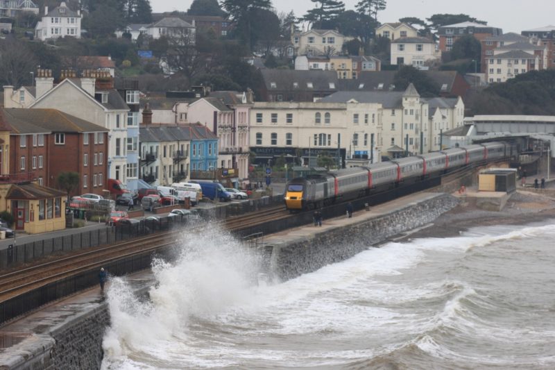 An old HST braving the storms at Dawlish