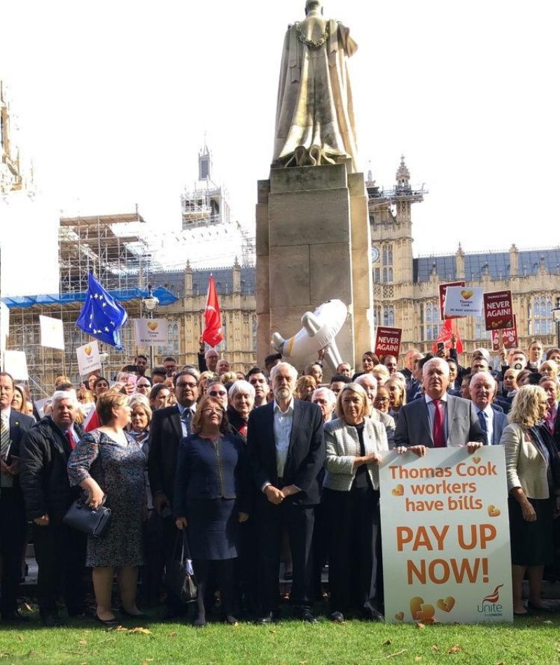 Thomas Cook staff protesting at Parliament yesterday