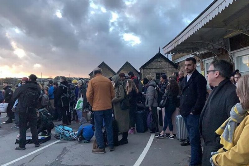 Misery for passengers waiting at Taunton station for buses after flooding caused by Storm Dennis closed the rail line to Exeter - from the Plymouth Herald