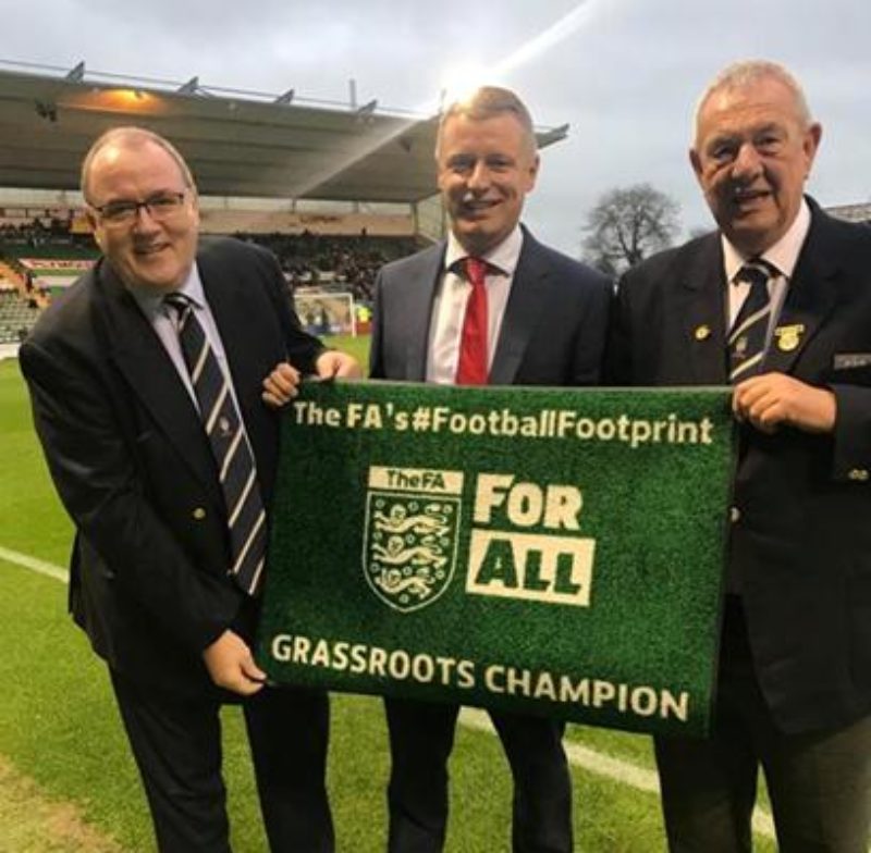 Luke when he was recognised as an FA Grassroots Champion at Home Park in December 2018
