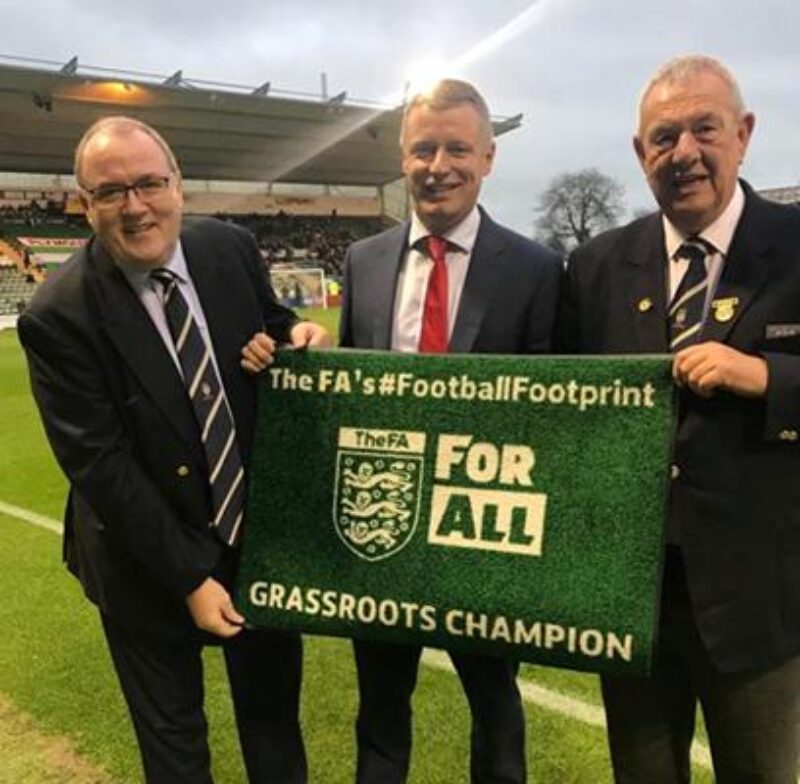 Luke when he was recognised as an FA Grassroots Champion at Home Park in December 2018