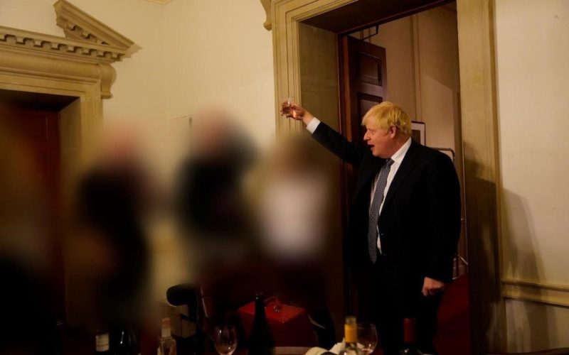 Boris Johnson drinking champagne at a Downing Street party on 13 November 2020