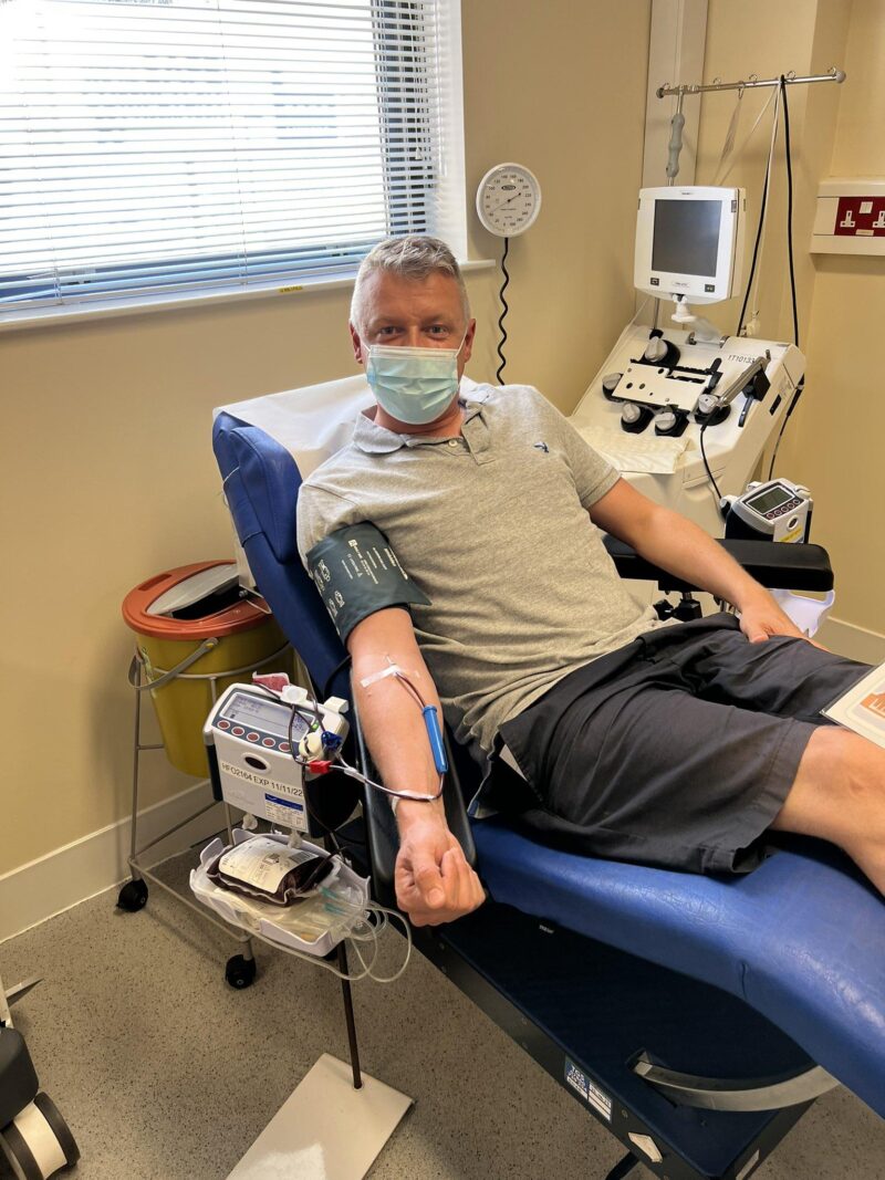 Luke donating blood in summer 2022