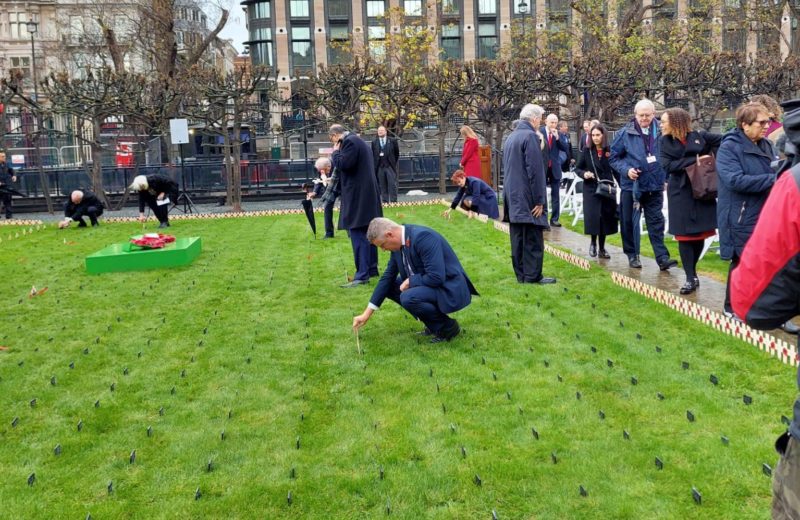 Luke planting a memorial stake in Parliament