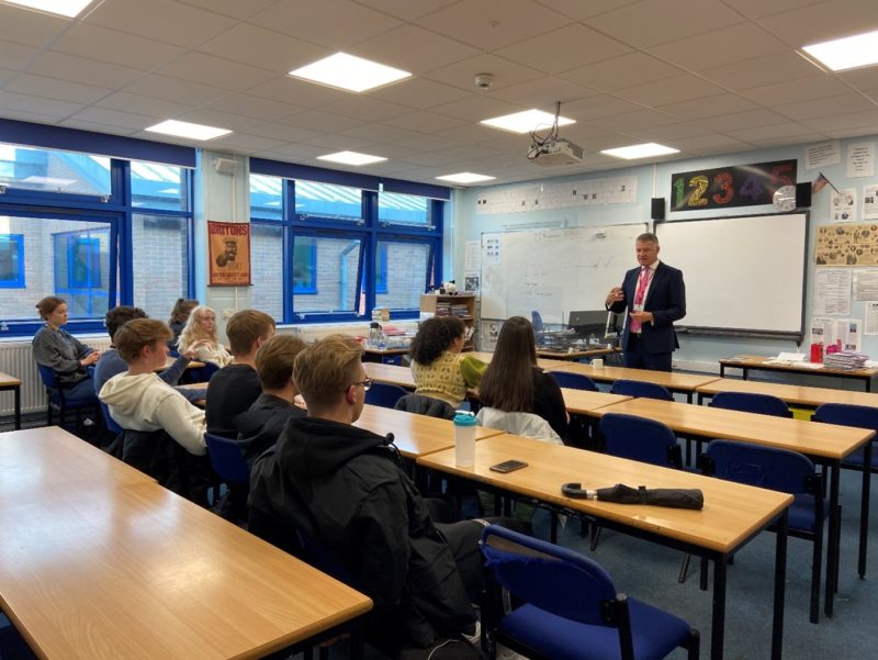 Luke speaking with A level politics students