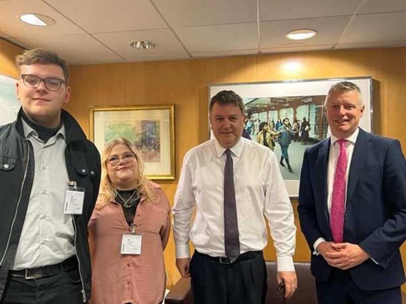 Leo, Shelby and Luke with the Secretary of State for Work and Pensions, Mel Stride MP
