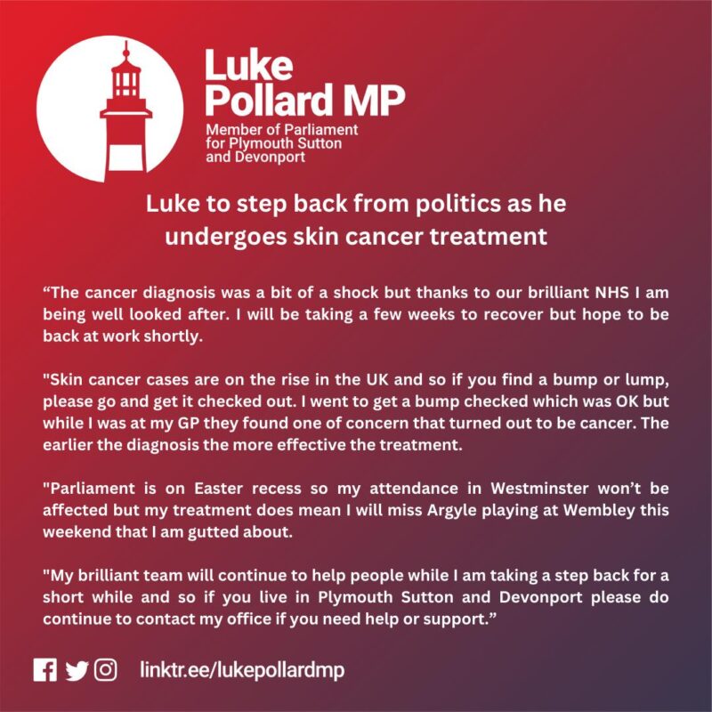 Luke to step back from politics as he undergoes cancer treatment