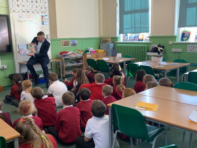 Luke reads to pupils in Plymouth for World Book Day 2023.