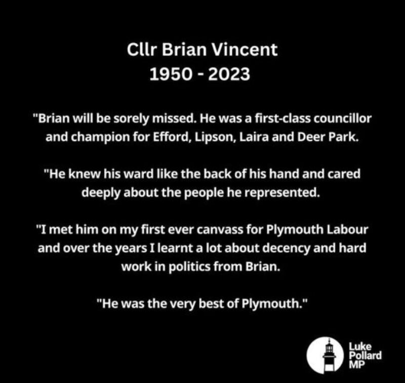 Statement on the passing of Cllr Brian Vincent.