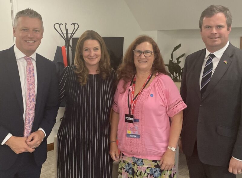 Left to right: Luke Pollard MP, Education Secretary Gillian Keegan, Cheryl Hadland and Kevin Foster MP
