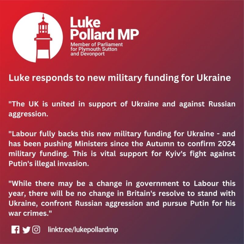 Luke Pollard Ukraine funding statement