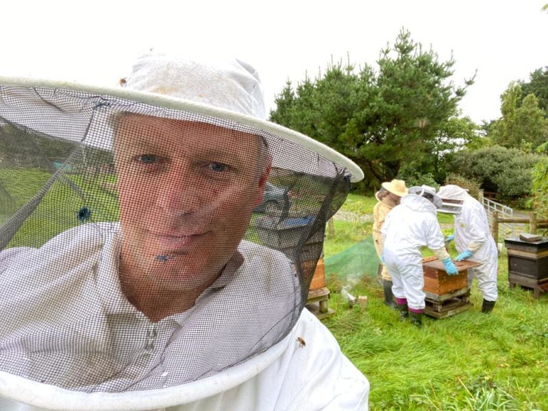 Luke Pollard in beekeeping suit