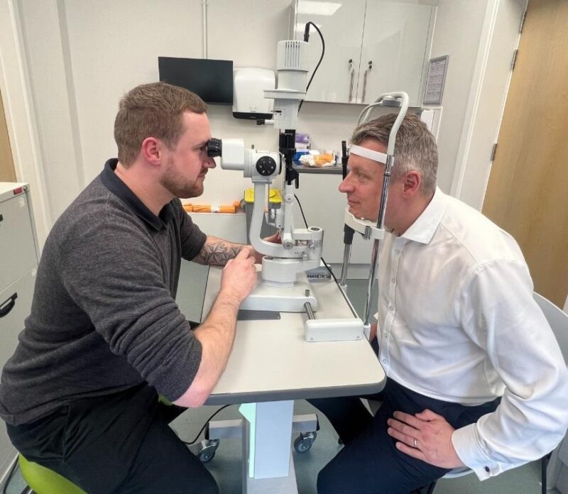 Luke Pollard MP having an eye test